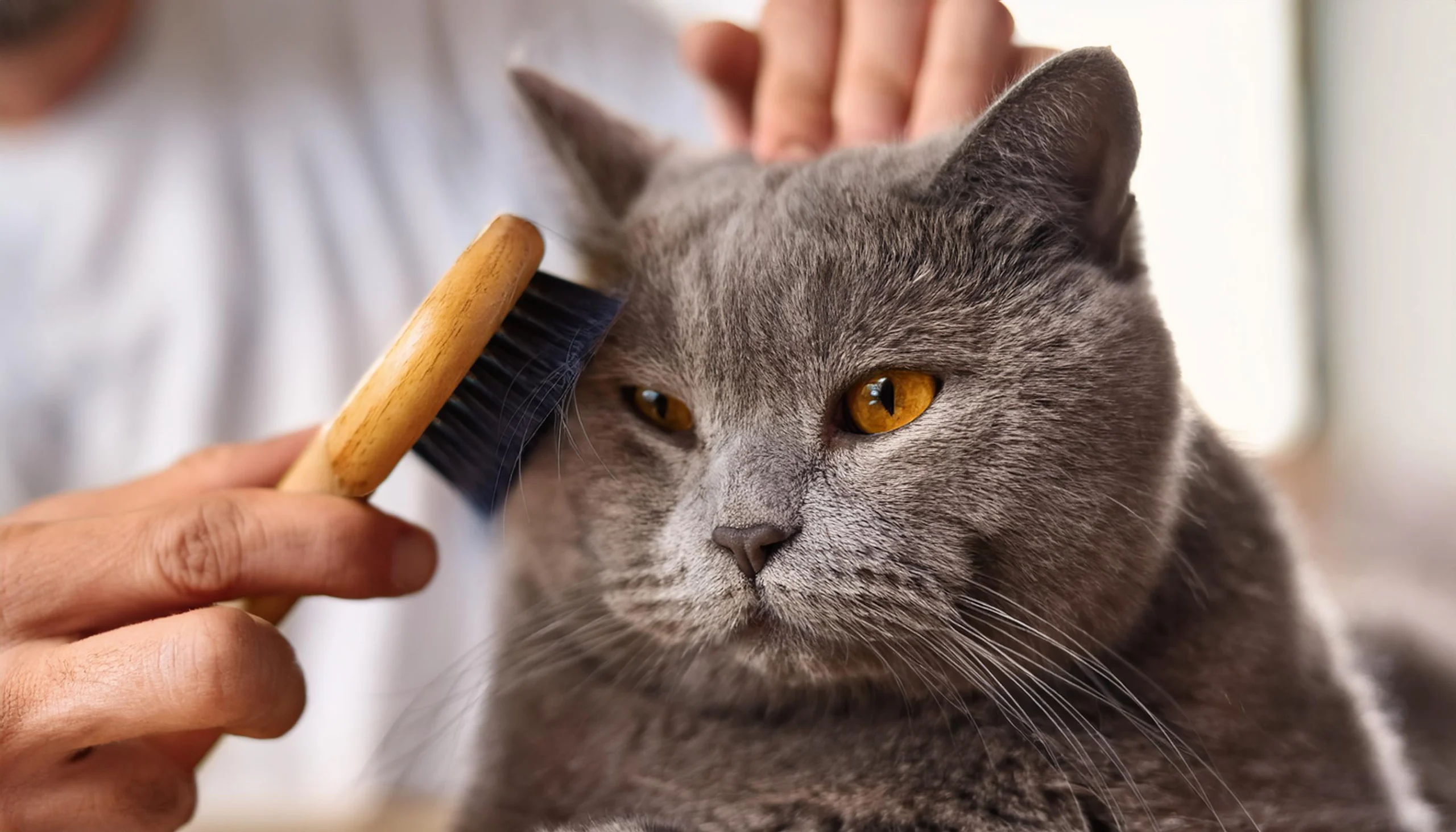 A escovação regular mantém a saúde da pelagem do British Shorthair