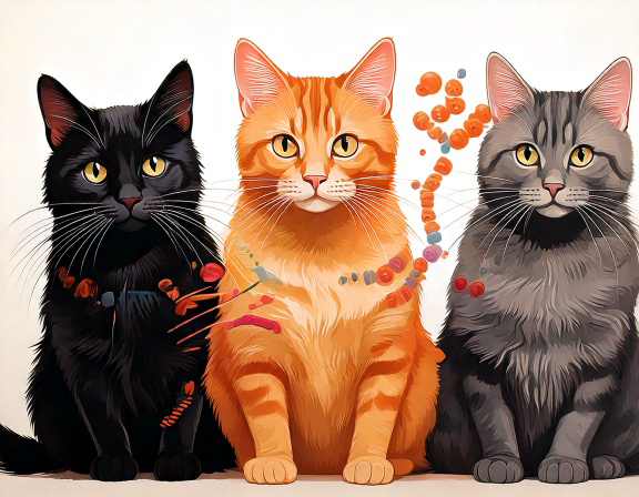 Infográfico geral sobre genética de cores em gatos