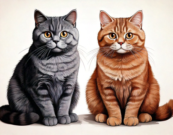 Comparação agouti vs sólido em British Shorthair