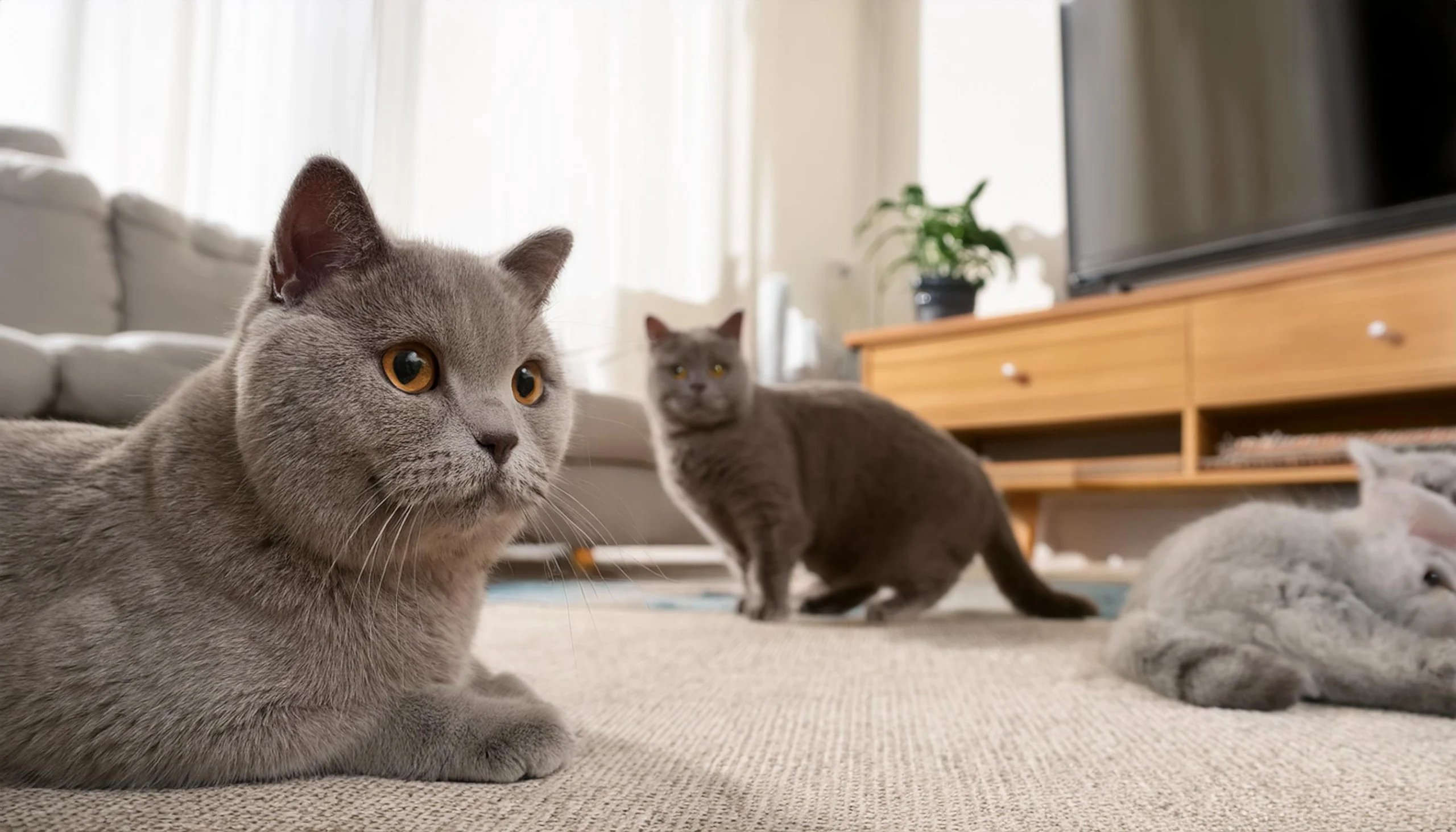 Gato sociável interagindo com ambiente familiar