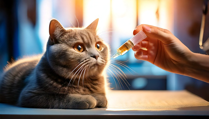 Gato em ambiente controlado, recebendo tratamento.