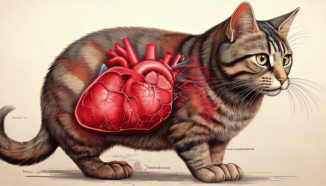 Ilustração técnica do coração de um gato com CMH.