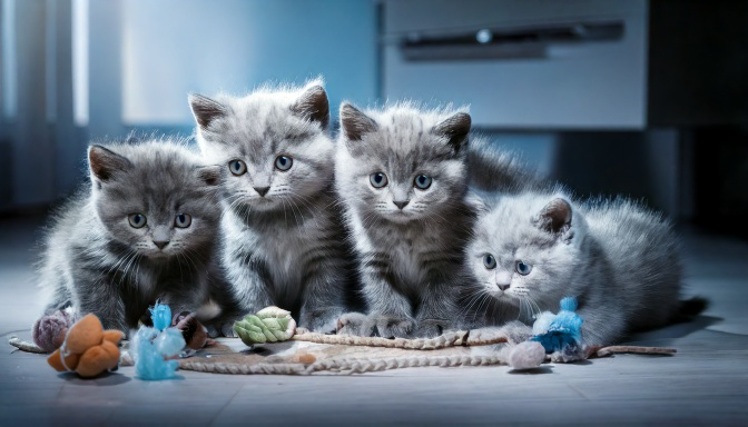 Interação entre filhotes da raça British Shorthair